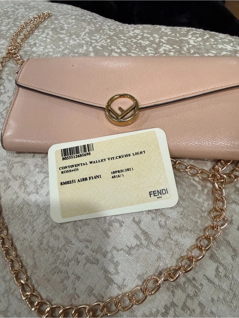 Fendi Blush Pink Leather Chain Wallet on Chain